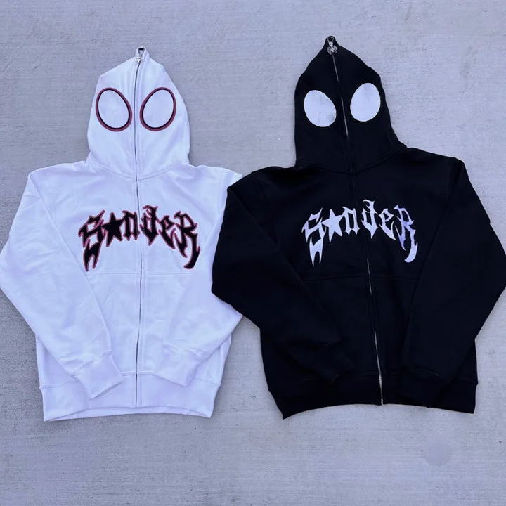 Fun Spider Eyes Lettering Zip Hood Hoodie