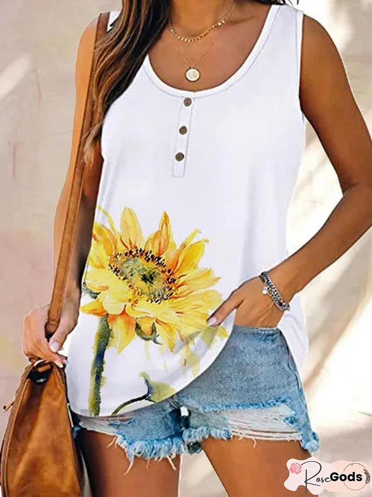 Casual Sunflower Print Vest