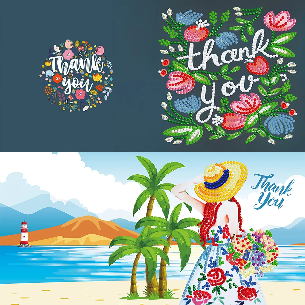 12pcs DIY Diamond Painting Greeting Cards Birthday Thanks Embroidery Postcard