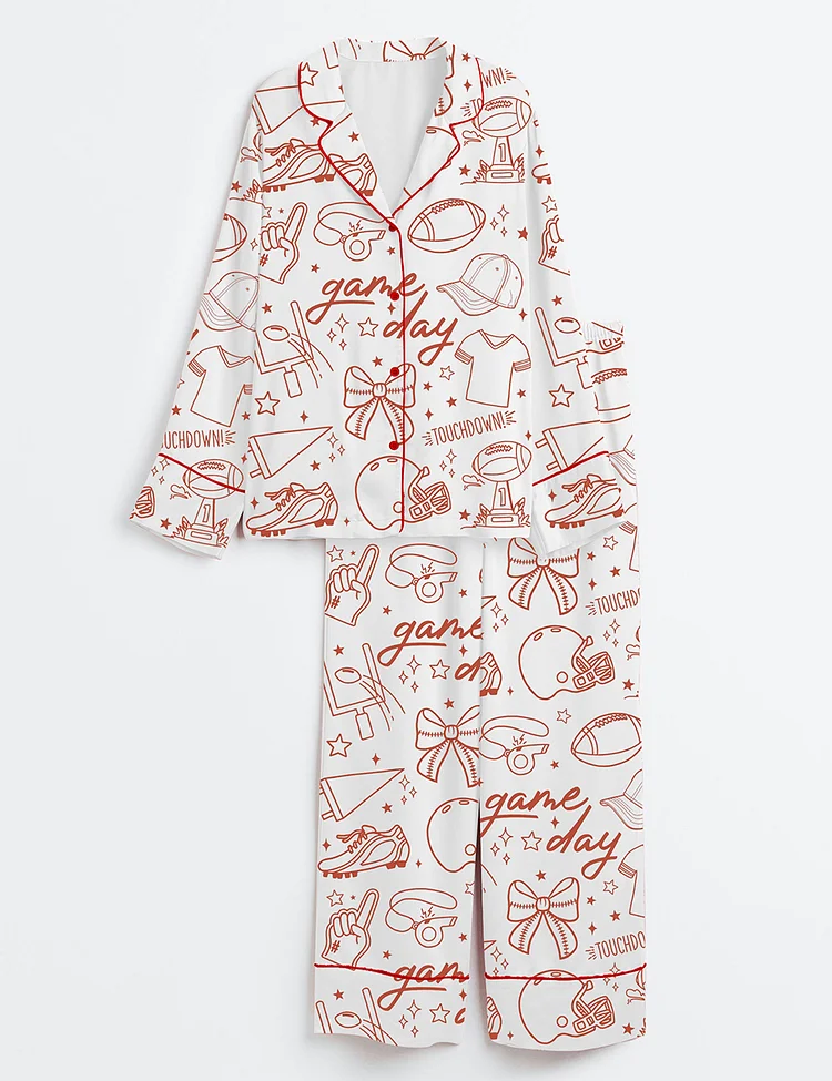 Women&rsquo;s Football Season Coquette Game Day Football Mom Long Sleeve Satin Pajama Set
