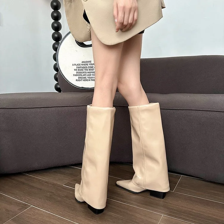 Yyvonne 2025 New Sharp Head Thick And Long Trouser Boots Children Net Red Fashion High Boots High Boots High Fashion Boots