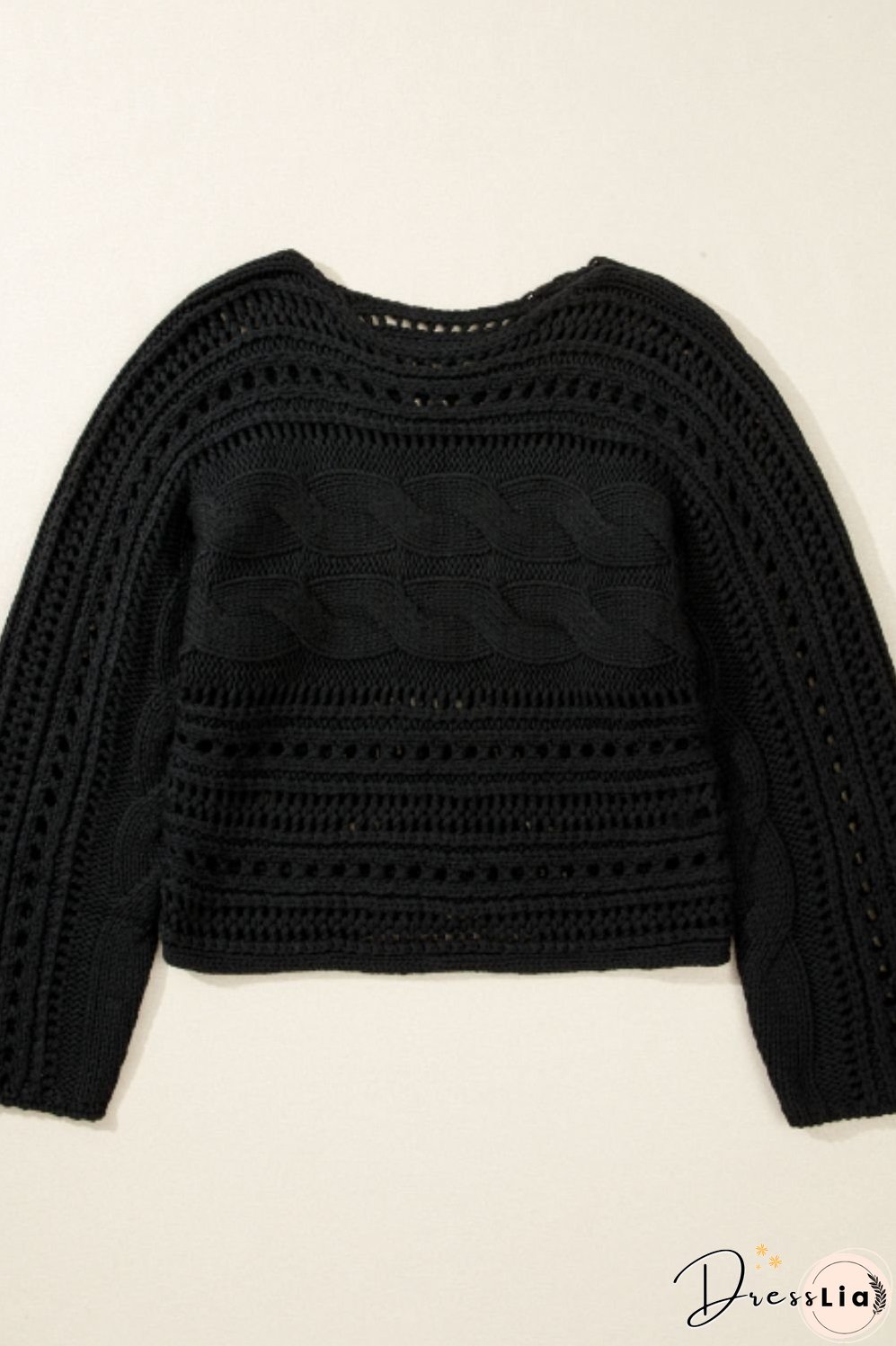 Openwork Cable Knit Long Sleeve Sweater