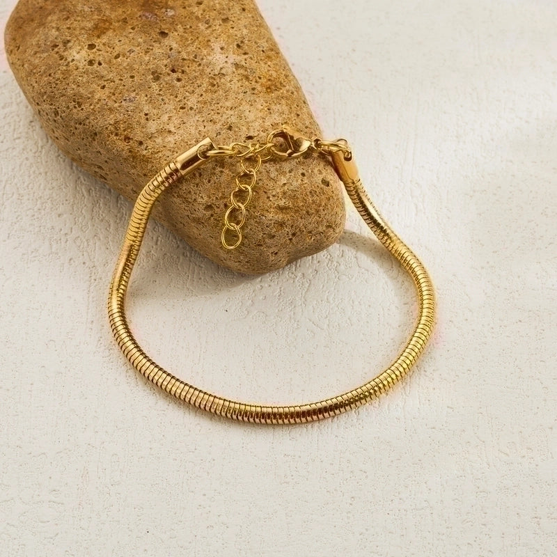 3 Pieces Minimalist Solid Color Stainless Steel Plating 18k Gold Plated Bracelets