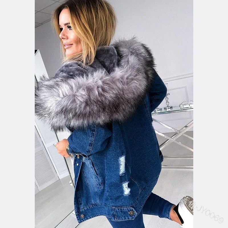 Denim Sherpa Lined Jacket Winter Jacket For Women