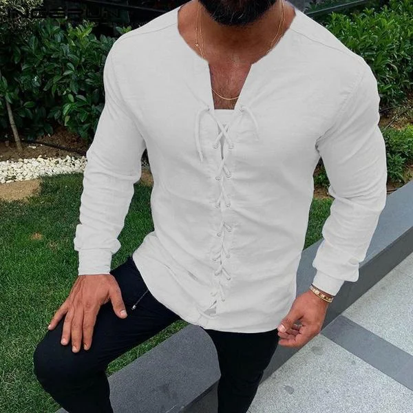 Lace-up Men Pirate Landlord Knight Tunic Casual Shirt | EGEMISS