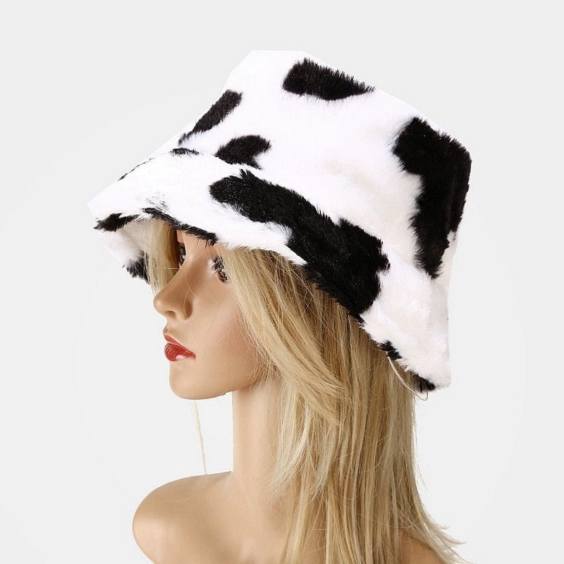 Aproms Fashion Dot Print Faux Fur Bucket Hat for Women 2021 Winter Outdoor Soft Fluffy Warm Teddy Caps Female Casual Accessories
