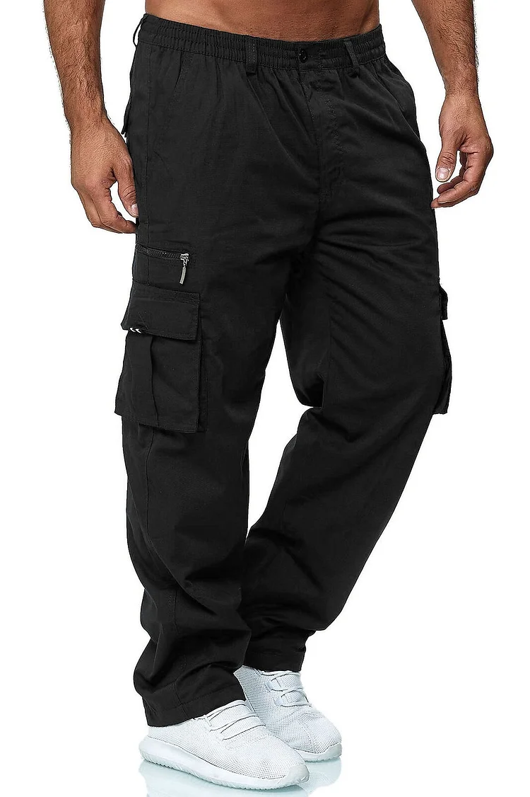 Men's Cargo Pants Elastic Waist Multiple Pockets Full Length Pants Outdoor Sports Casual