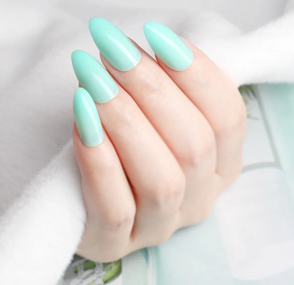 24Pcs Shiny White Short Stiletto False Nails With Jelly Glue DIY Artificial Fake Nails Art Tips Press On Manicure Tools-Nail Inspo