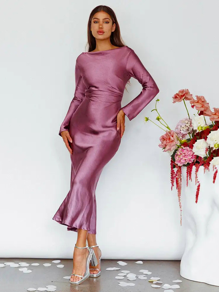 Bodycon Long Sleeve Women's Dress Party Club Evening Dress Female Slim Fit Round Neck Solid Long Dress Autumn New 2025