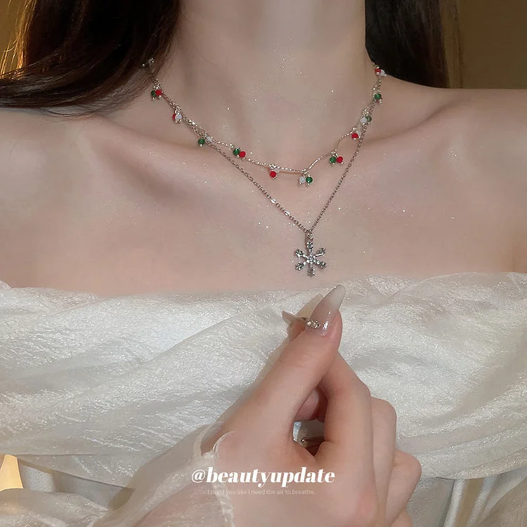 Christmas Colorful Double Snowflake Necklace