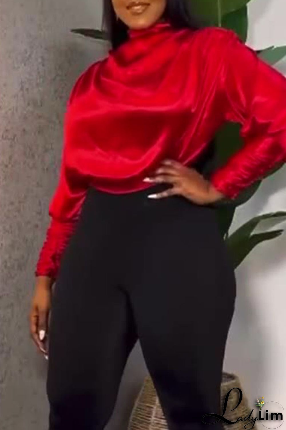 Black Casual Elegant Solid Patchwork Fold Turtleneck Tops