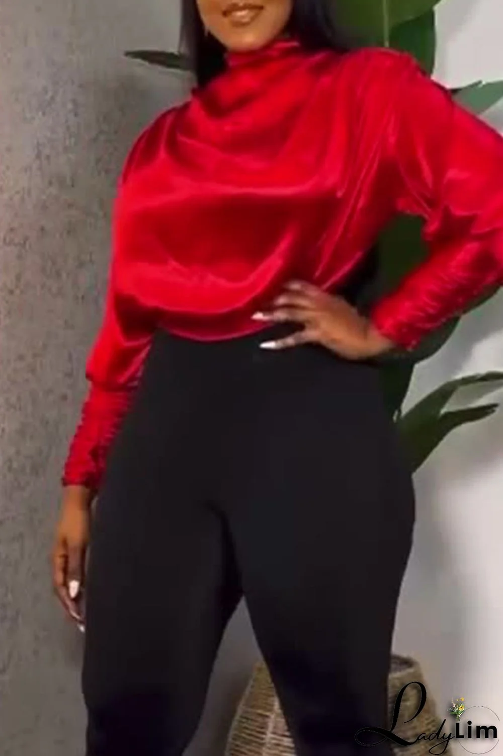 Black Casual Elegant Solid Patchwork Fold Turtleneck Tops