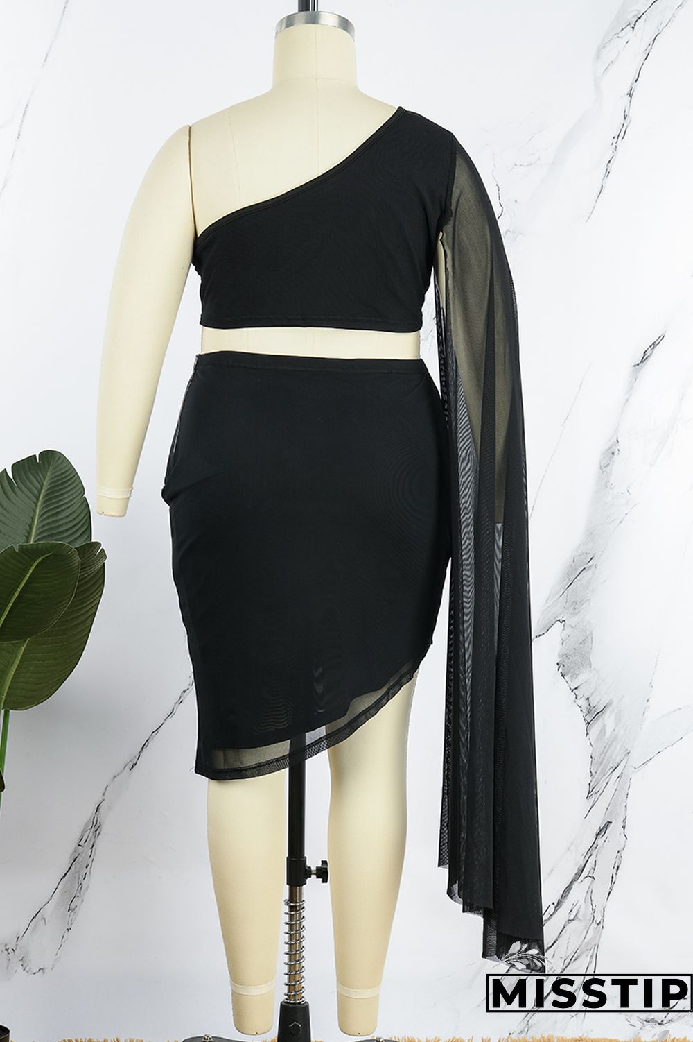 Blue Sexy Solid Patchwork Backless Oblique Collar Plus Size Two Pieces