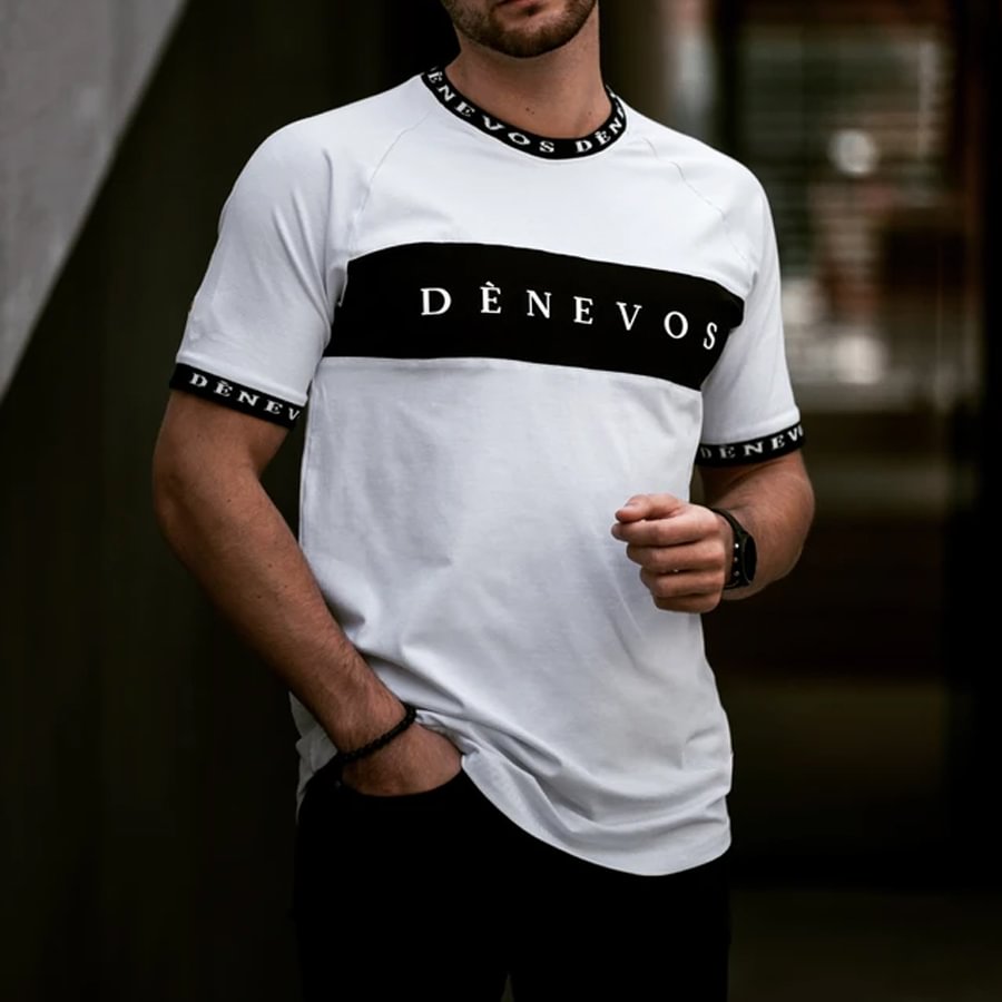 Casual Stitching Letters Printing Short Sleeve T-shirt