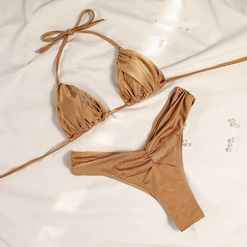 Sexy Swimsuit Women Triangle Bikinis Set Thong Bandage Swimsuits 2022 Solid Color Bath Suit Two Piece String Swimear Beach Wear