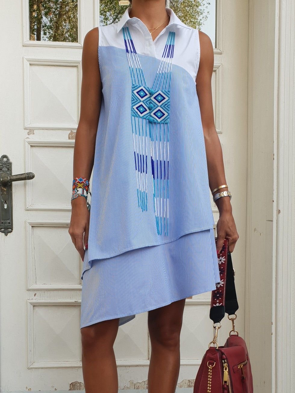 V Neck Sleeveless Asymmetrical Patchwork Dresses