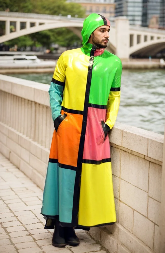 Men latex cape Rubik Hooded Raincoat