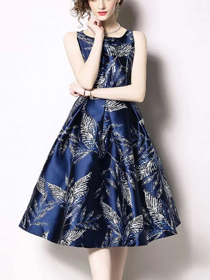 New style women's fashion boutique printed sleeveless midi dress