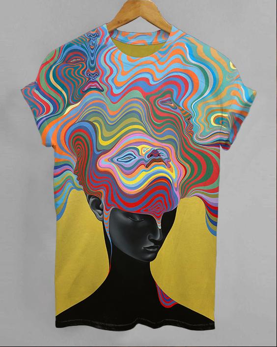 Color Stripes Black Women Round Neck Short Sleeve Shirt