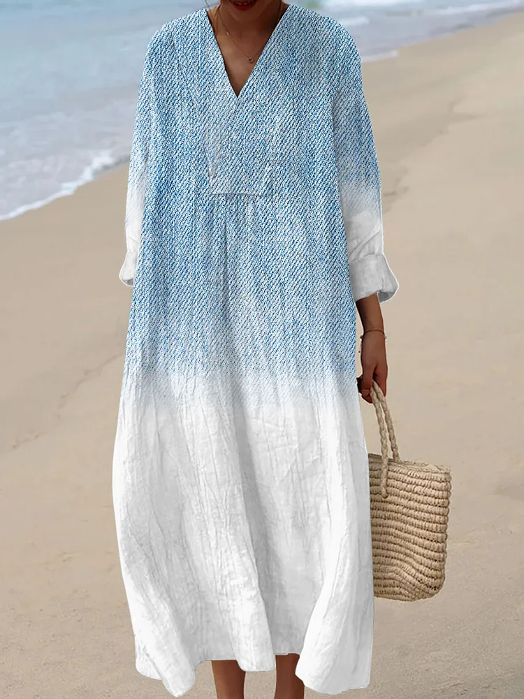Women's Vintage Denim Gradient Art Print Dress