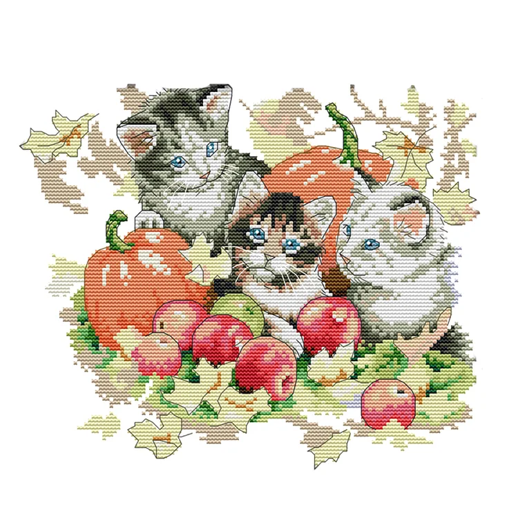 Joy Sunday Autumn Kitties 14CT Stamped Cross Stitch 31*27CM