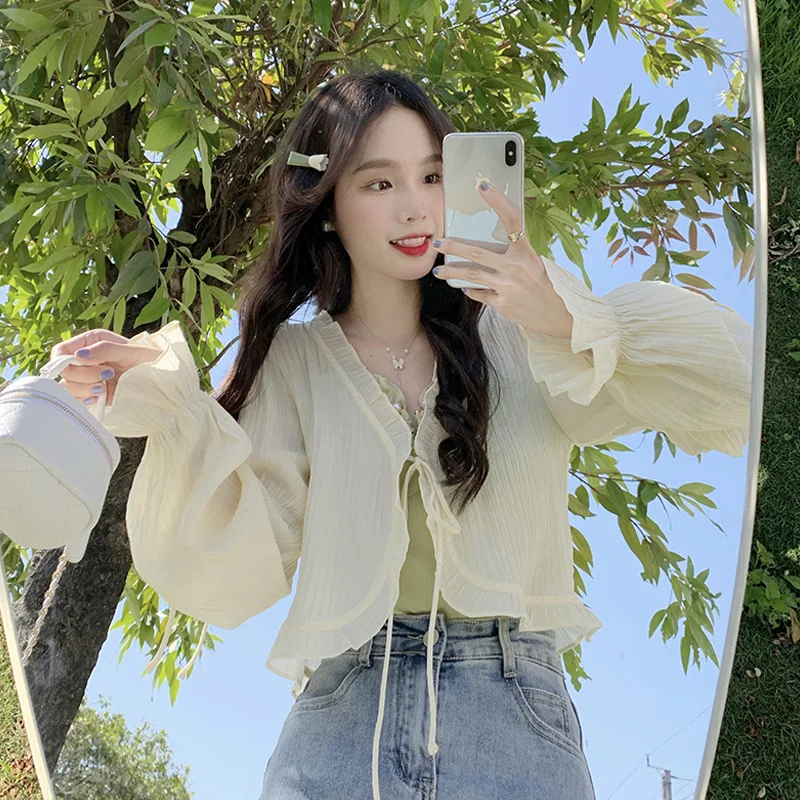 Uveng Uveng Unlined Upper Garment Coat Female Design Sense Small Cardigan Summer Thin Pure And Fresh Sweet Korean Chic Short Jacket Female