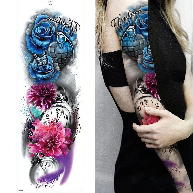 1 Sheets Full Arm Leg Extra Large Temporary Tattoos, Body Art For Men And Women - Wolf,Tiger,Bear,Warrior,Tribal Symbol 515-1