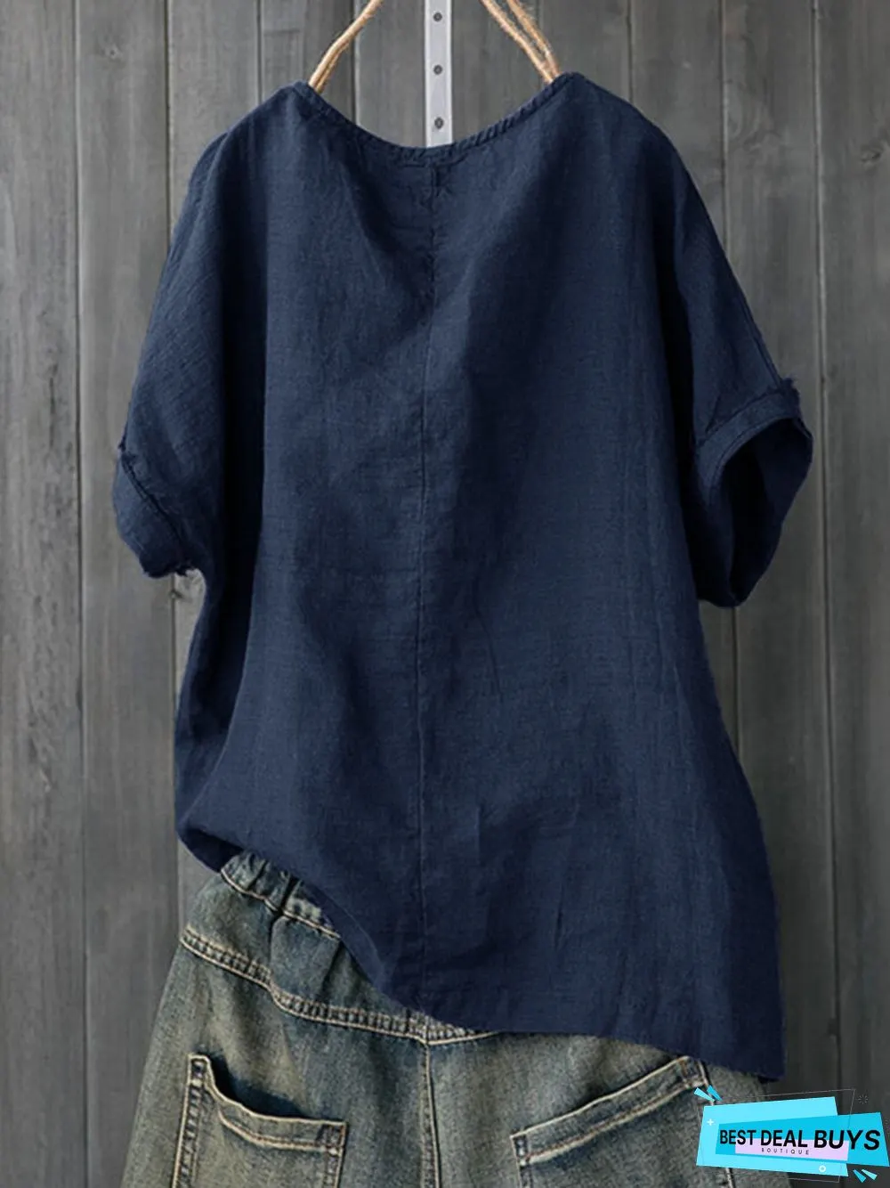 Navy Blue Casual Floral-print T-shirt