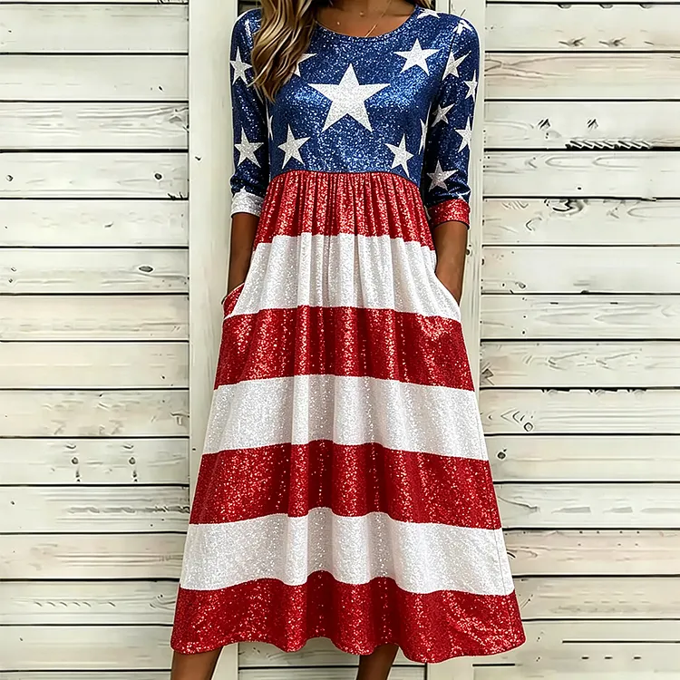 Independence Day America Flag Inspired Flowy Maxi Dress