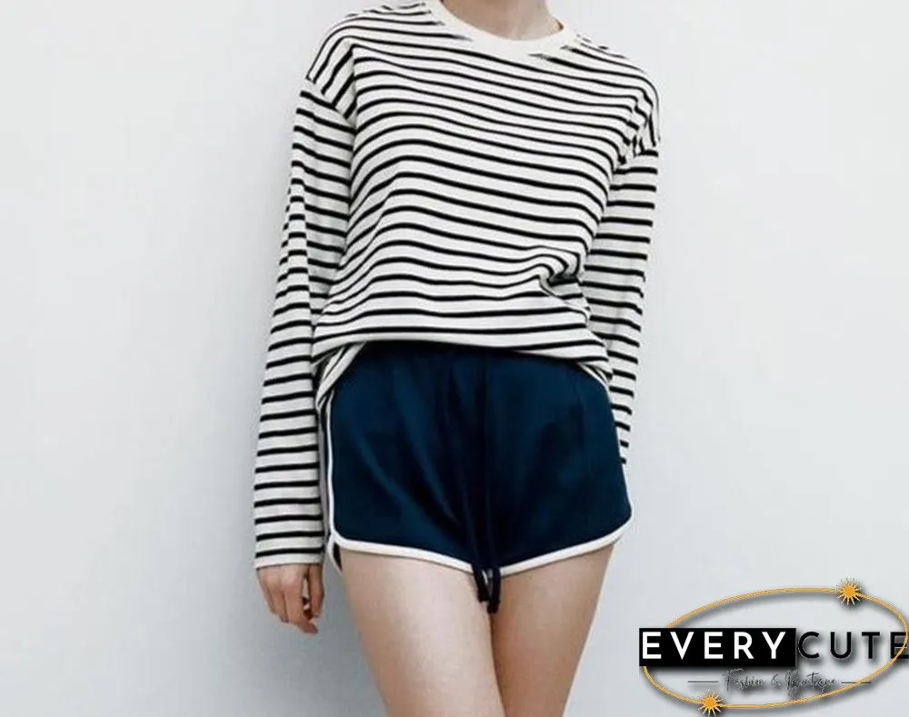 New Women Classic Striped Tees Tops For Spring Autumn Lady Cotton Long Sleeve Causal Loose