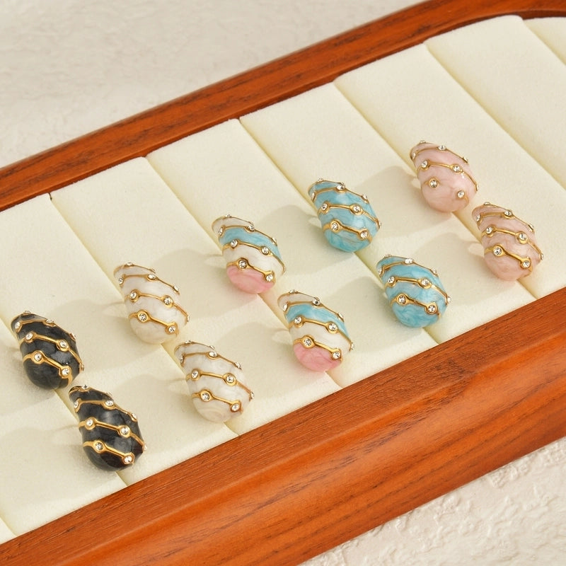 1 Pair Casual Minimalist Water Droplets Enamel Inlay 304 Stainless Steel Rhinestones Ear Studs