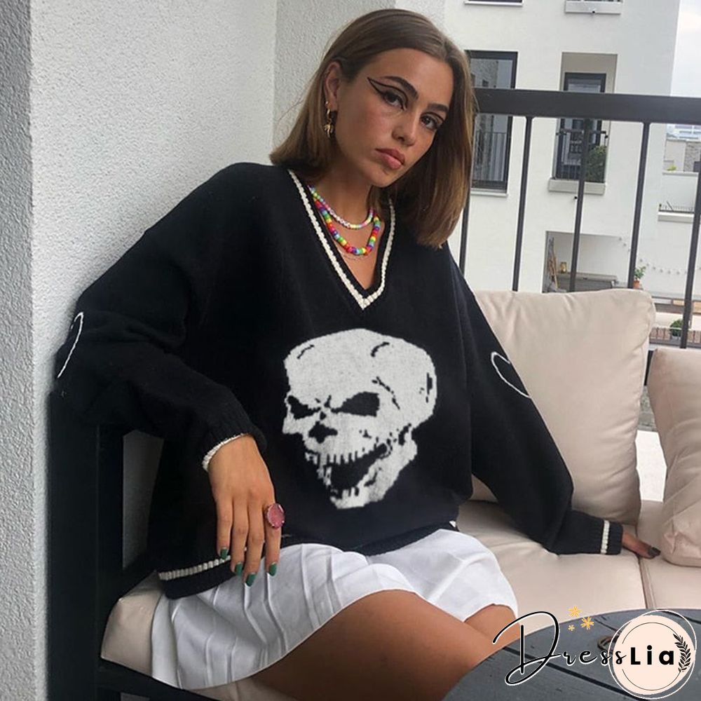 Weekeep Y2K Chic Print Streetwear Oversized Sweater Women'S Casual Autumn Winter Knitted Jumper Fashion Loose Knitwear Pullovers