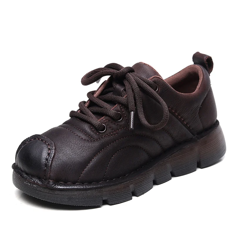 Yyvonne Layer Of Cow Skin Retro Style Single Shoes Women 2025 Autumn New Beef Soft-Soled Mother Shoes Round Head Lace Women's Shoes