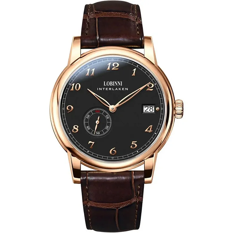Lobinni Automatic Self-Wind Business or Fashion Watch with Sapphire Glass and Leather Band