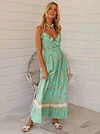 Floral-Print Lotus Leaf V Collar Bohemia Maxi Dress