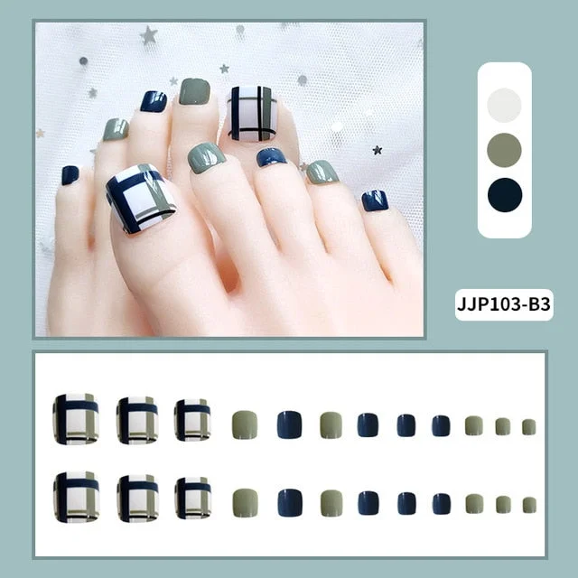 24pcs Purple False Toe Nails Summer Full Cover Wearing Toe Nail Art Pattern Removable Nail Stickers With Glue-Nail Inspo