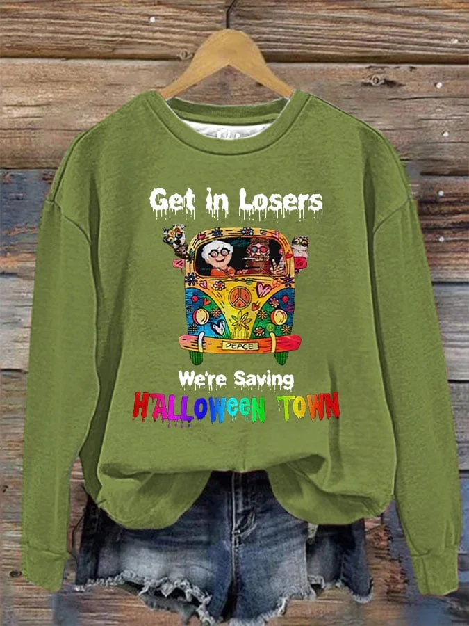 Women's Get in Loser We're Saving Halloweentown Print Sweatshirt