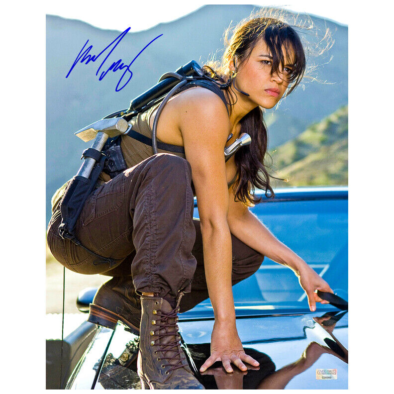 Michelle Rodriguez Autographed Fast and Furious Letty 11x14 Action Scene Photo Poster painting