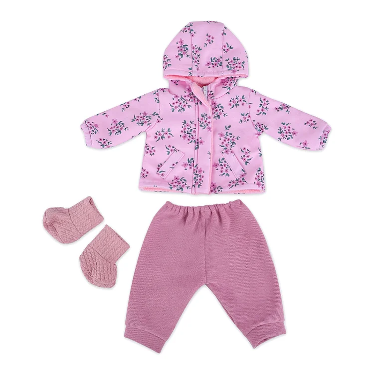 17''-22'' Inches Girl Pink Floral Jacket for Handmade Newborn Baby Dolls 3pcs Set Clothes Accessories Rebornartdoll® RSAW-Rebornartdoll®