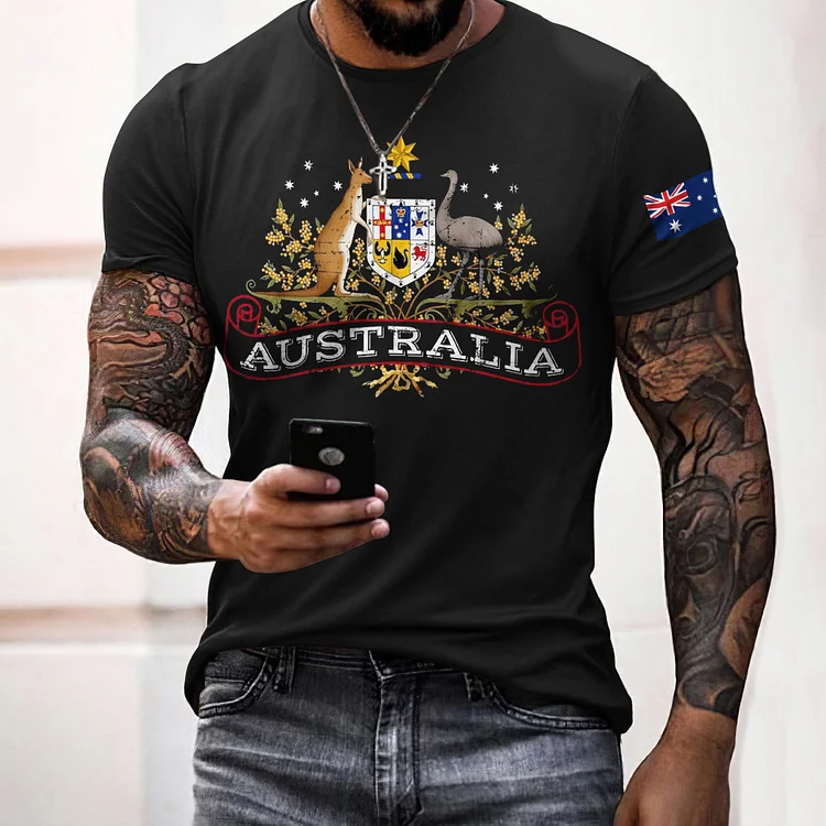 VChics Men's Australia Print Crew Neck Short Sleeve Casual T-shirt