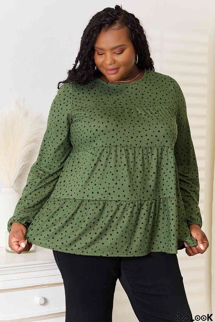 Heimish Full Size Long Puff Sleeve Polka Tiered Top