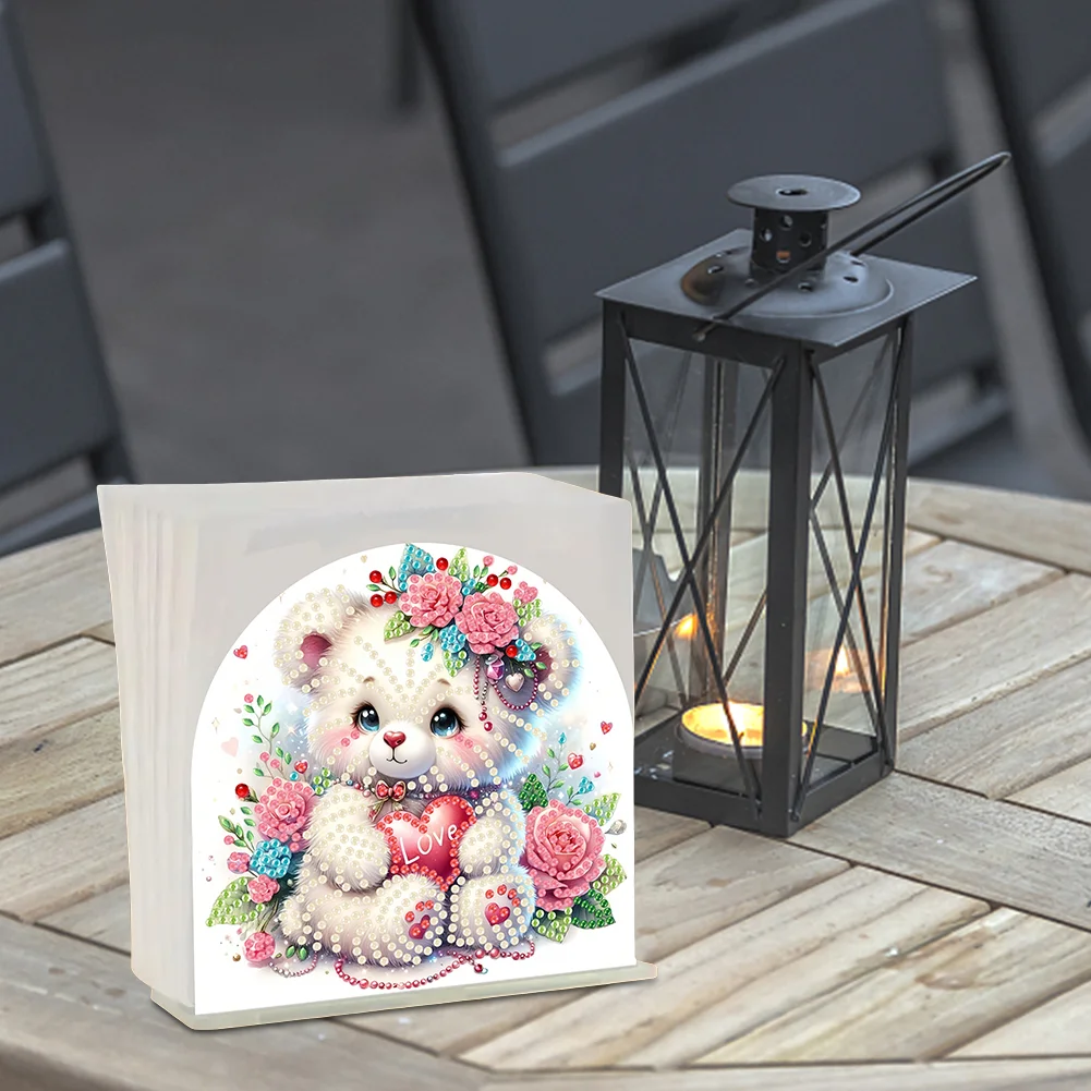 5D DIY Rose Bear Acrylic DIY Diamond Art Painting Napkin Holder Set 
