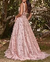 V Neck Tulle Floral Sleeveless Glitter Ball Gown