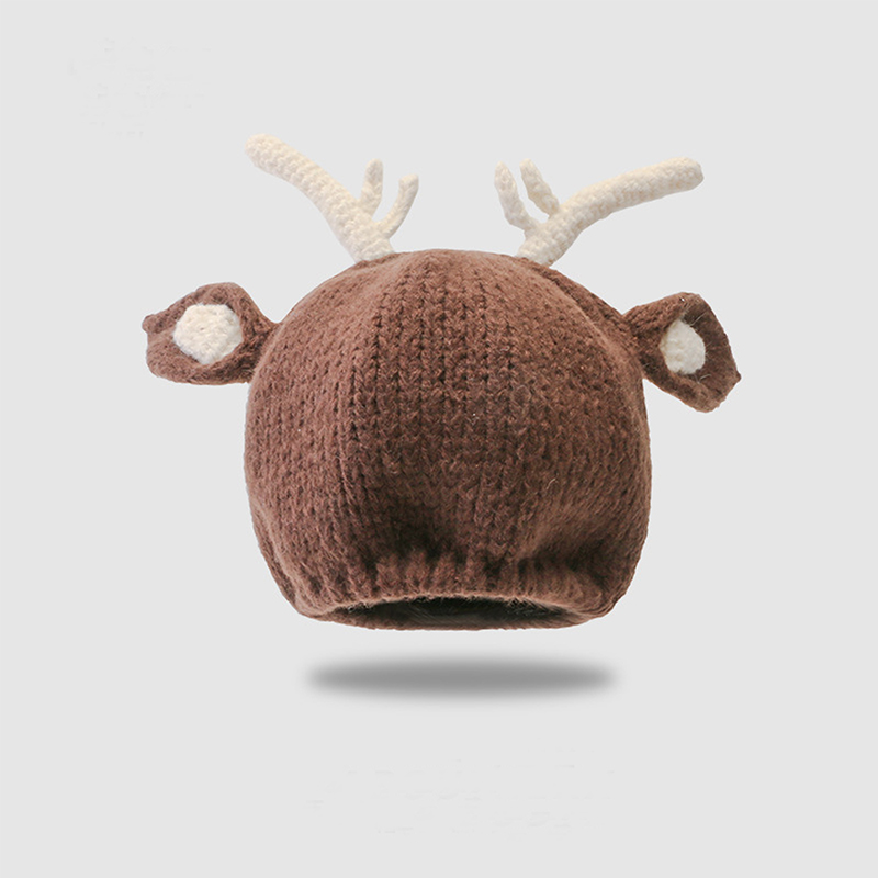 Christmas Brown Wool Knit Antlers Hat 2024 - Flycurvy 