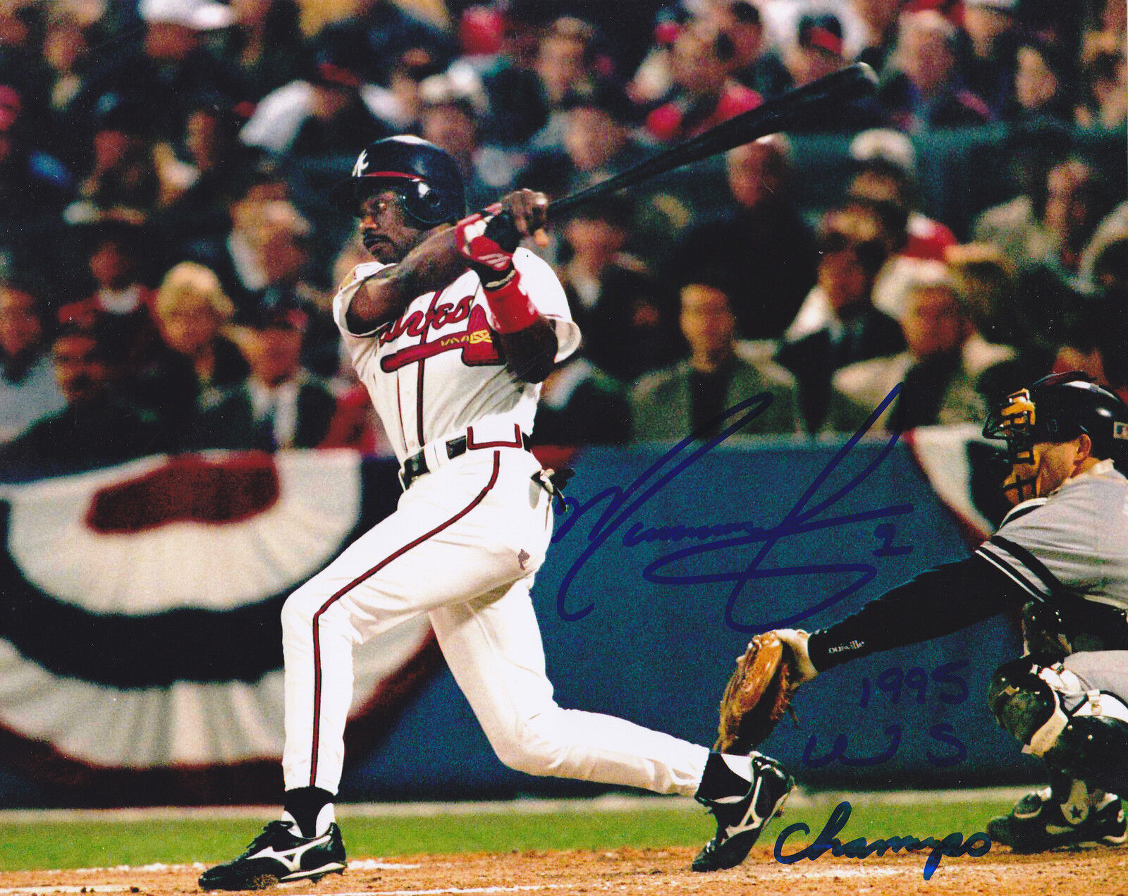 MARQUIS GRISSOM ATLANTA BRAVES 1995 WS CHAMPS ACTION SIGNED 8x10