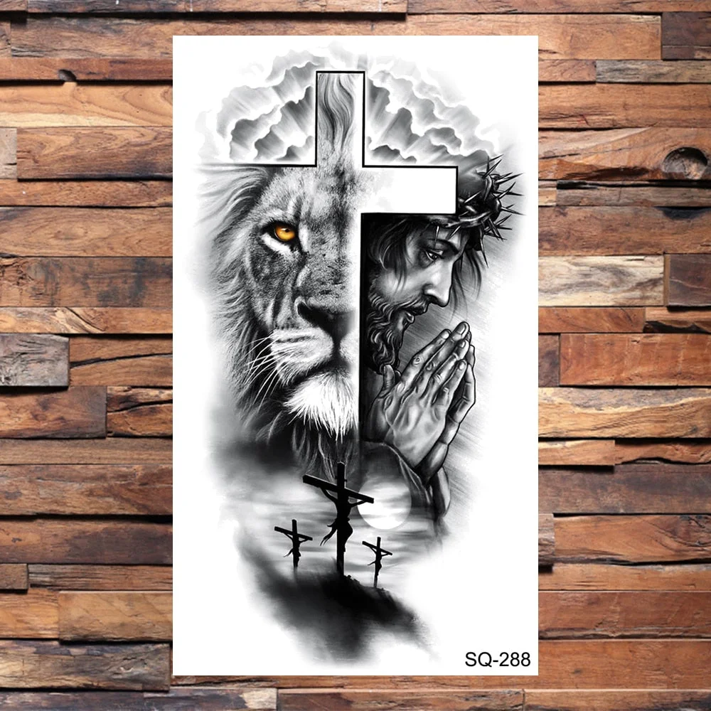 Skull Temporary Tattoos For Adults Men Realistic Tiger Lion Forest Praying Tatoos Vampire Snake Fake Tattoo Sticker Body Leg