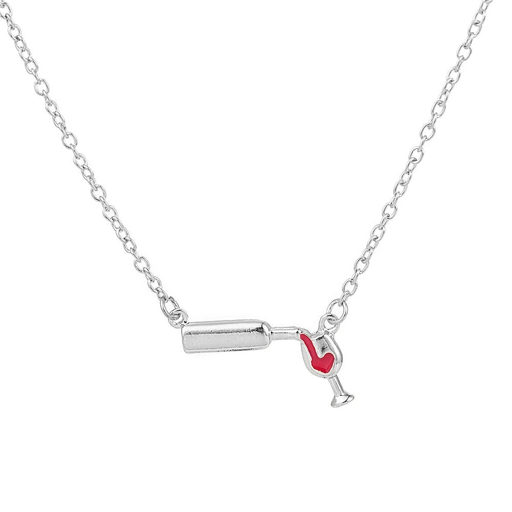 2022 New Fashion Women Rose Gold Sliver Filled Wine Glass Pendant Necklace Ladies Wine Beer Bottle Necklaces Christmas Gifts