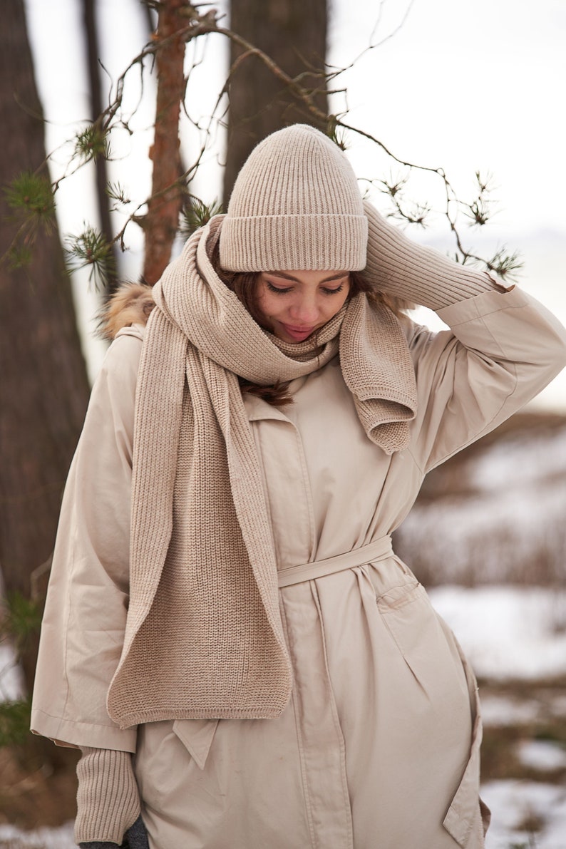 Knitted hat made of 100% organic merino wool / wool scarf XXL / knitted scarf / beanie cap / wool cap / winter cap / model Lenggries