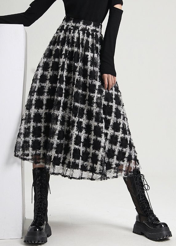 Loose Black Zip Up Plaid Tulle Skirts Spring CK2353- Fabulory