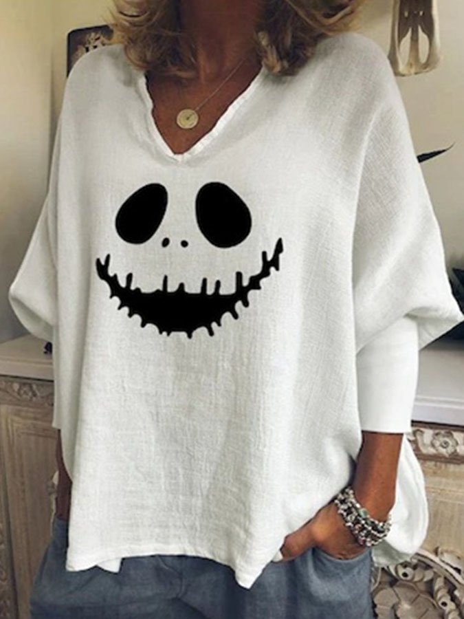 Skull Smiley Print Long Sleeve T-Shirt